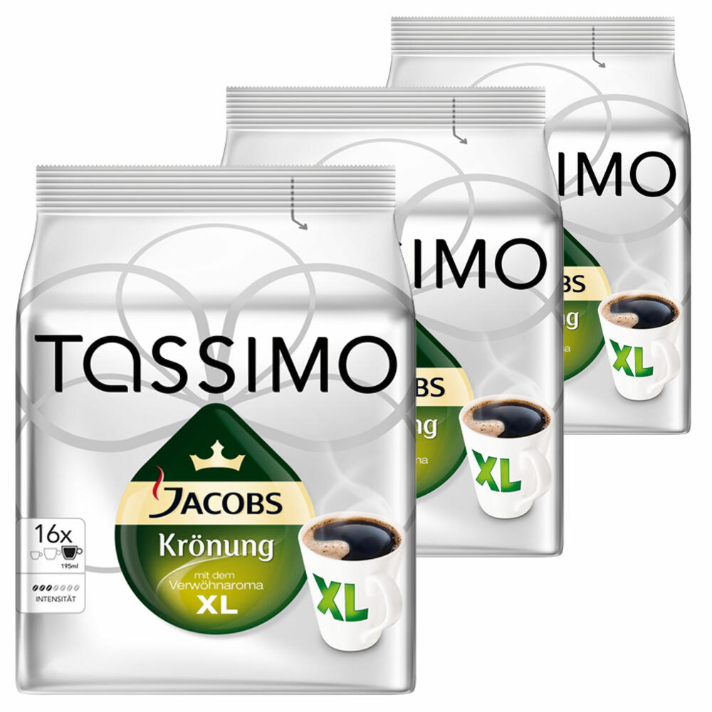 Tassimo Jacobs Krönung XL, Kaffee, Arabica, Kaffeekapsel, gemahlener Röstkaffee, 3er Pack, 3 x 16 T-Discs