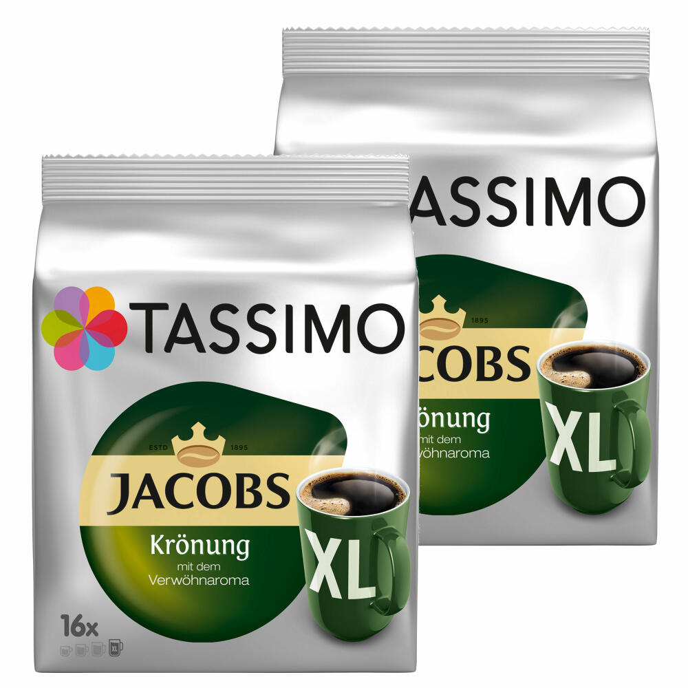 Tassimo Jacobs Krönung XL, Coffee, Arabica, Coffee Capsule, Ground Roasted Coffee, Pack of 2, 2 x 16 T-Discs