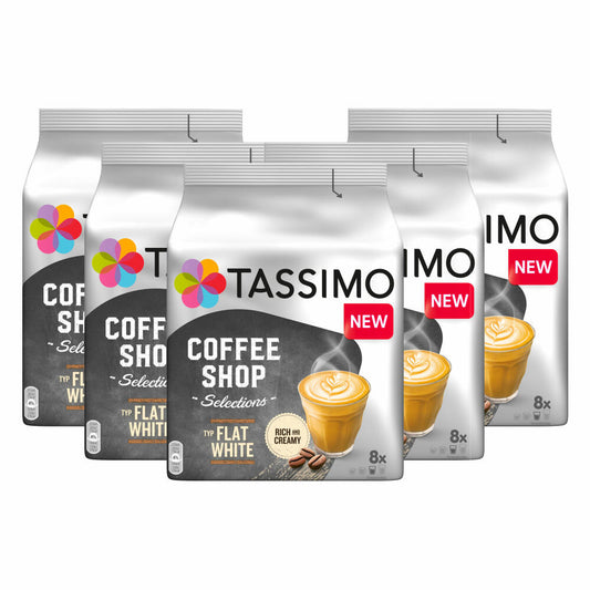 Tassimo Flat White Set of 5, Coffee Shop Selections, Coffee, Coffee Drink, 80 T-Discs / 40 Servings