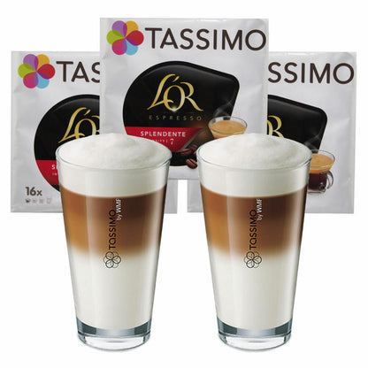 Tassimo L'Or Espresso Splendente gift set with glass, 5 pcs., coffee, coffee capsule, ground roasted coffee, T-Discs