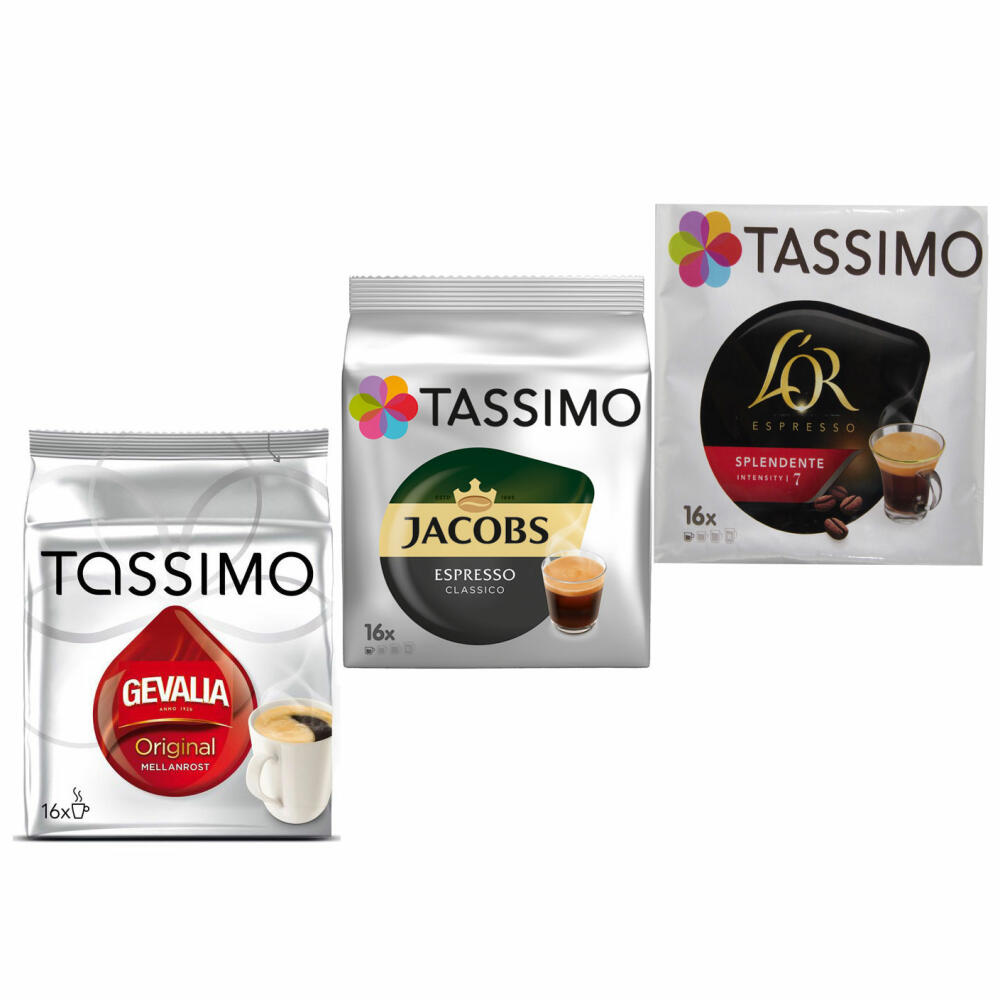 Tassimo Espresso Wake-Up Set: Jacobs, Gevalia, L´Or, Coffee, Coffee Capsule, Pack of 3, 3 x 16 T-Discs