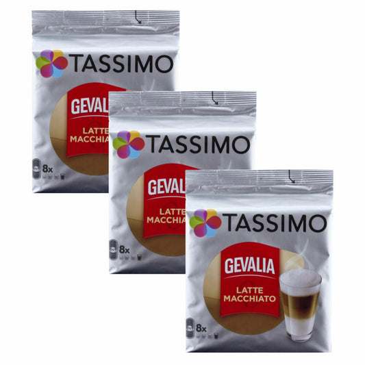 Tassimo Gevalia Latte Macchiato, Pack of 3, Coffee Capsule, Milk Coffee, Roasted Coffee, 24 T-Discs / Portions