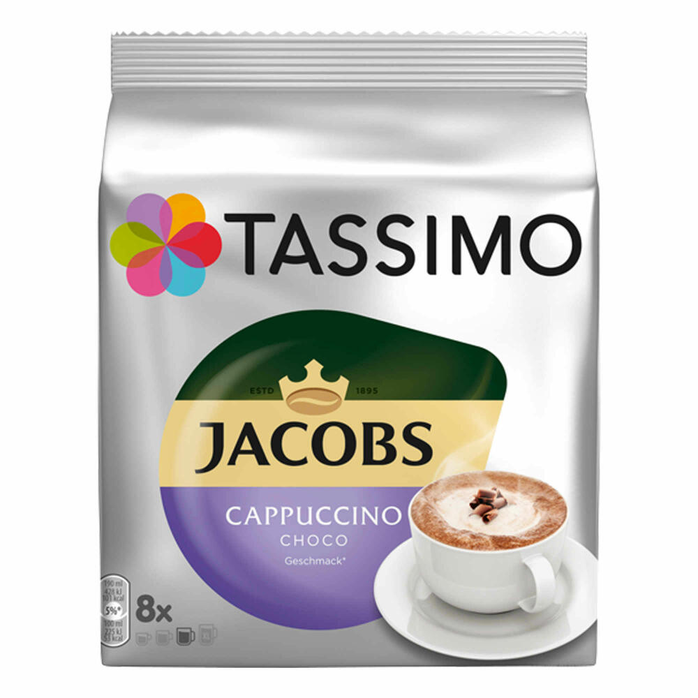 Tassimo Jacobs Cappuccino Choco gift set with glass, 5 pcs., coffee, latte, cocoa, chocolate flavor, capsule, T-Discs