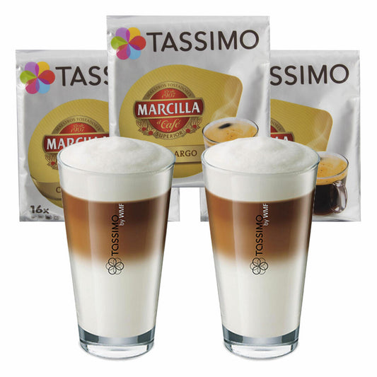 Tassimo Marcilla Café Largo gift set with glass, 5 pcs., coffee, coffee capsule, ground roasted coffee, T-Discs