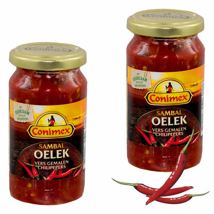 Conimex Sambal Oelek, 2er Set, indonesische Würzsauce aus gemahlenen Chilischoten, 200g