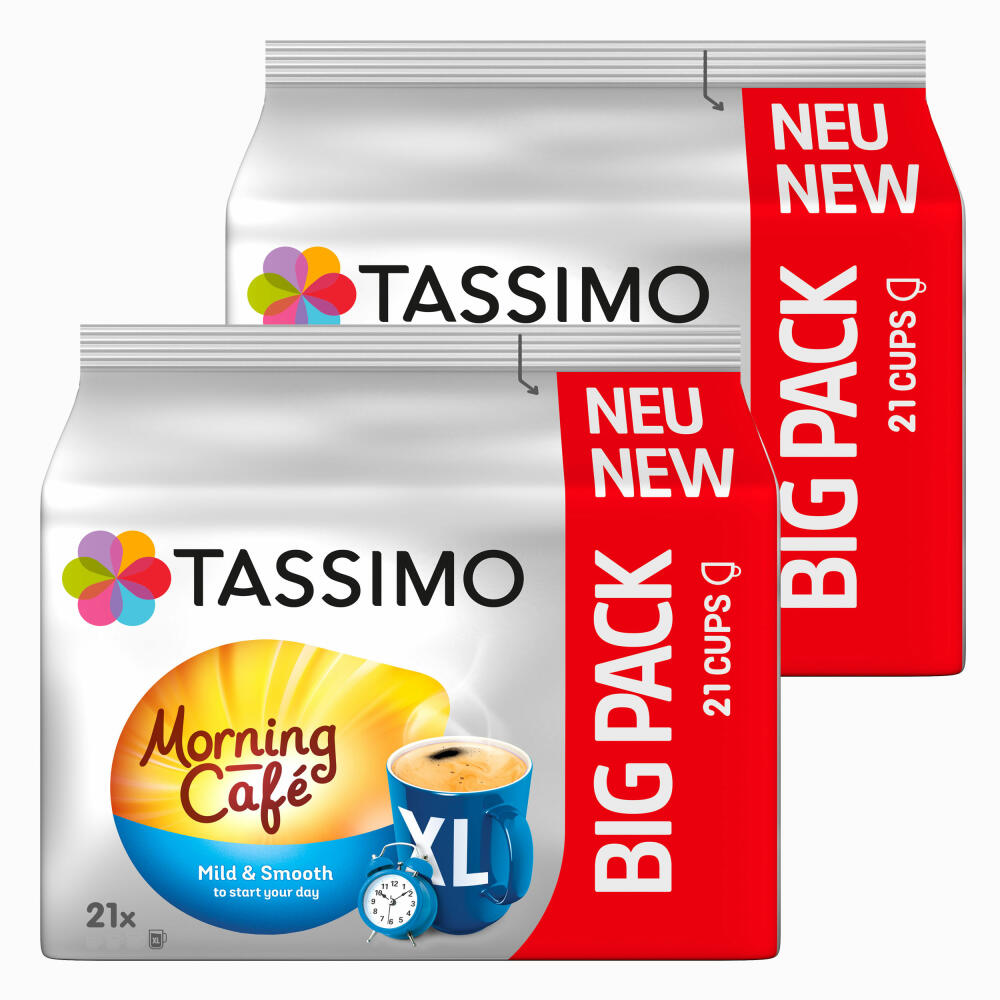 Tassimo Morning Café Mild XL, 2er Pack, Frühstücks Kaffee, Morgen Kaffeekapsel, Gemahlener Röstkaffee, 42 T-Discs