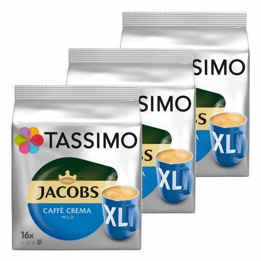 Tassimo Jacobs Caffè Crema mild XL, Kaffee Kapsel, Kaffeekapsel, gemahlener Röstkaffee, 3x16 (48) T-Discs