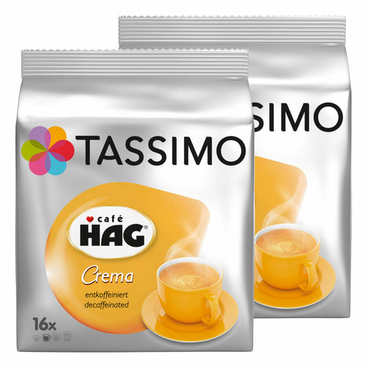 Tassimo Café HAG Crema Decaffeinated, Coffee Capsule, Decaffeinated Coffee, Roasted Coffee, 32 T-Discs