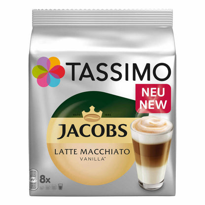 Tassimo Latte Macchiato Vanilla, coffee, vanilla milk coffee coffee capsule, ground roasted coffee, 80 T-Discs / 40 servings