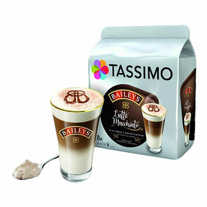 Tassimo Latte Macchiato Baileys, pack of 3, coffee with cream liqueur flavor, coffee capsule, milk coffee, 24 T-Discs / portions