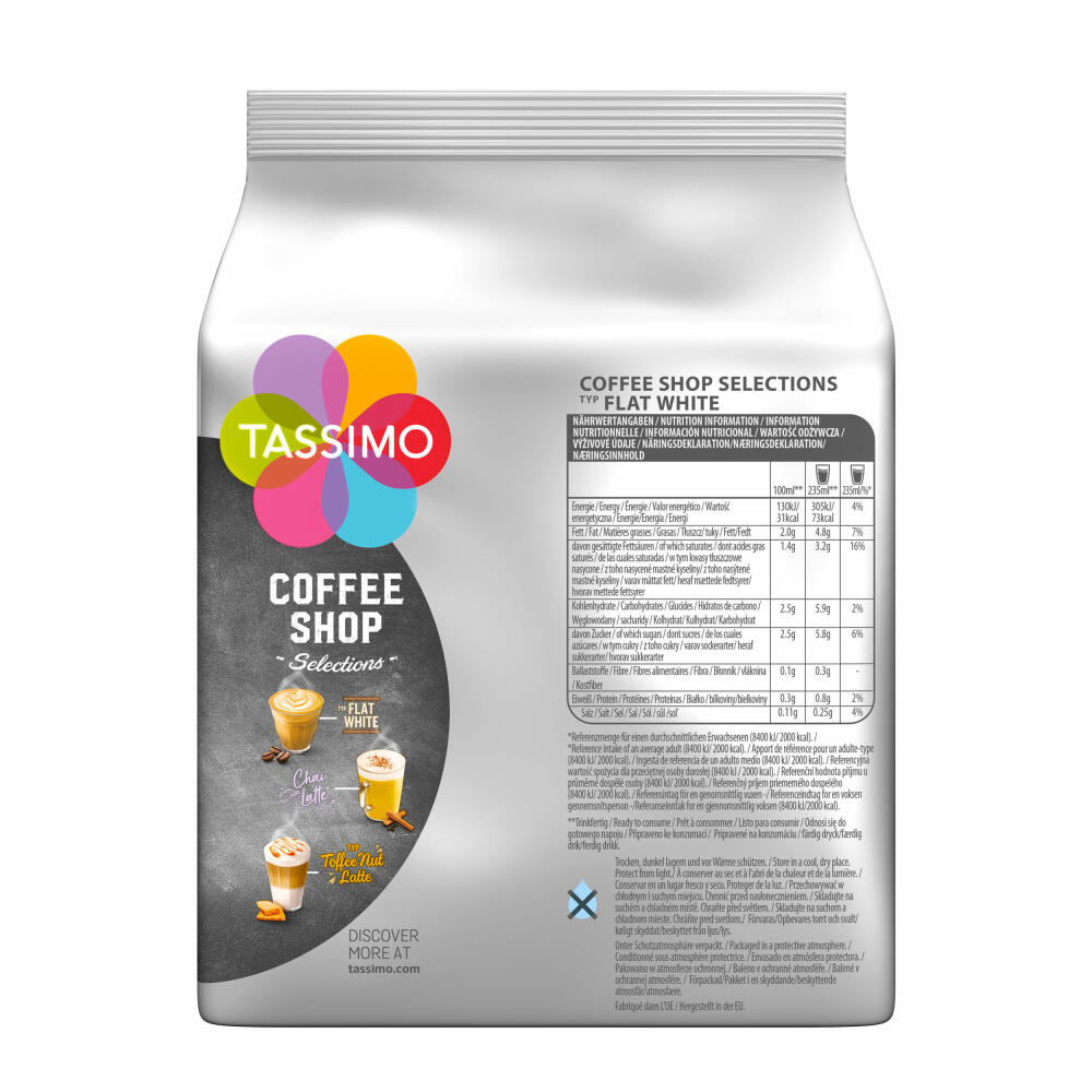 Tassimo Flat White Set of 3, Coffee Shop Selections, Coffee, Coffee Drink, 48 T-Discs / 24 Servings