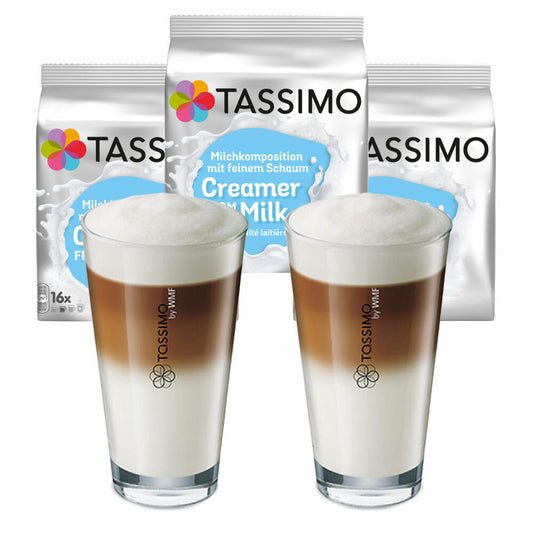 Tassimo milk composition gift set with glass, 5-piece, coffee, milk capsule, milk foam, T-Discs