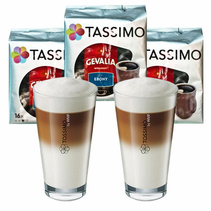 Tassimo Gevalia Mörkrost Ebony gift set with glass, 5-piece, coffee, coffee capsule, ground roasted coffee