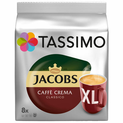 Tassimo Jacobs Caffè Crema Classico XL Geschenkset mit Glas, 5-tlg., Kaffee, Kaffeekapsel, gemahlener Röstkaffee, T-Discs