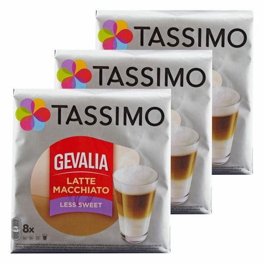 Tassimo Gevalia Latte Macchiato Less Sweet, Weniger Süß, Gemahlener Röstkaffee, Kaffeekapsel, 48 T-Discs / 24 Portionen