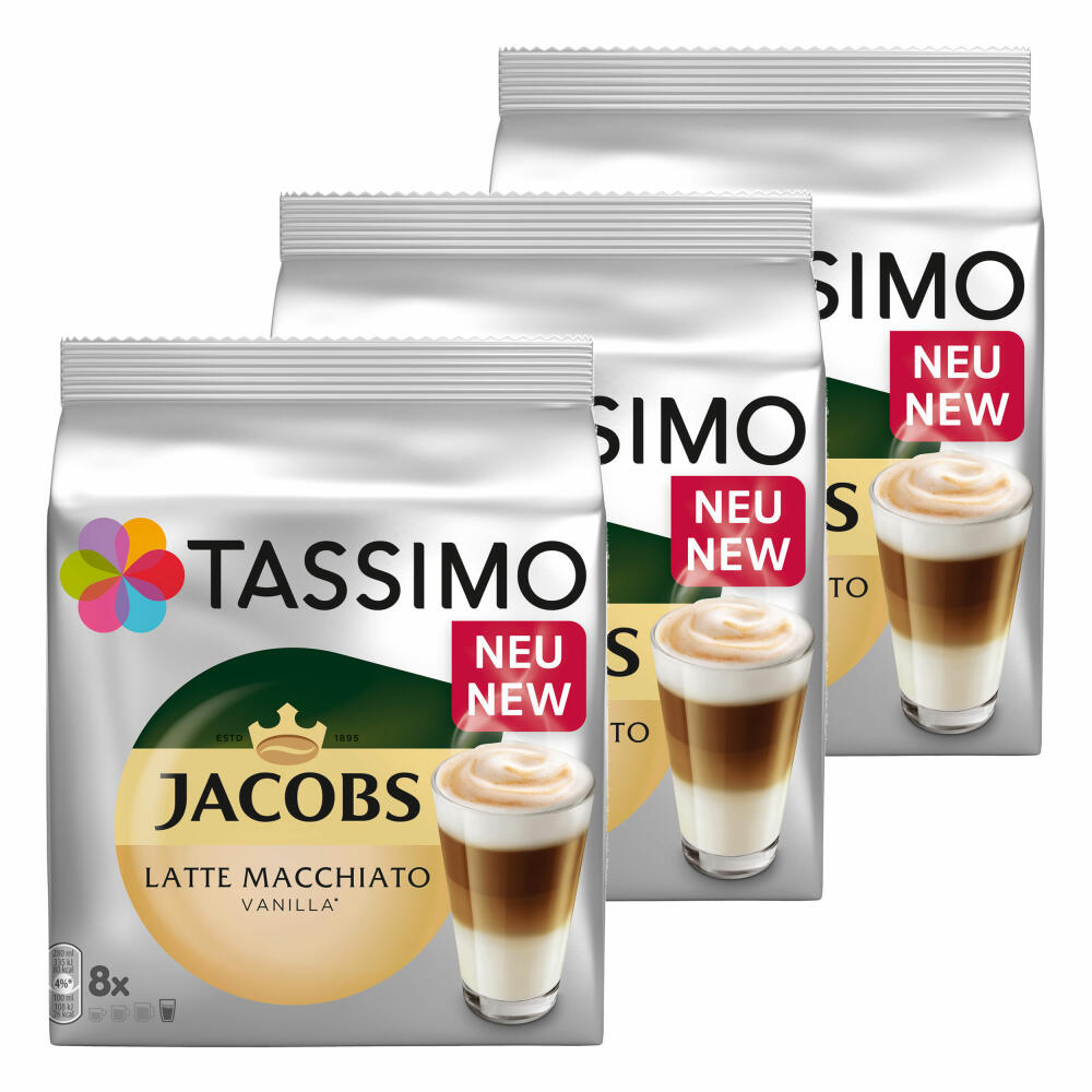 Tassimo Latte Macchiato Vanilla, Kaffee, Vanille Milchkaffee Kaffeekapsel, gemahlener Röstkaffee, 48 T-Discs / 24 Portionen