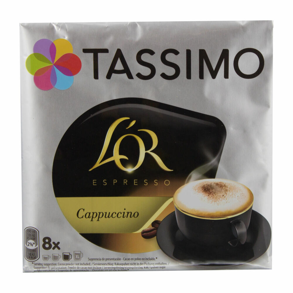 Tassimo LOr Cappuccino gift set with glass, 5 pcs., coffee, coffee capsule, T-Disc Espresso, milk coffee,