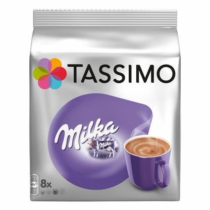 Tassimo Milka Kakao-Spezialität Becherportionen Geschenkset mit Glas, 5-tlg., Schokolade, Kapsel, T-Discs / Portionen