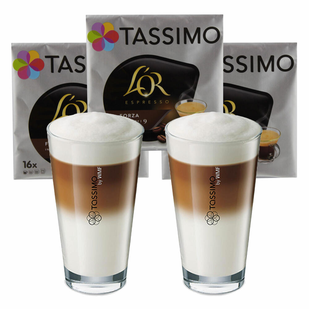 Tassimo L'Or Espresso Forza gift set with glass, 5 pcs., coffee, coffee capsule, ground roasted coffee, T-Discs