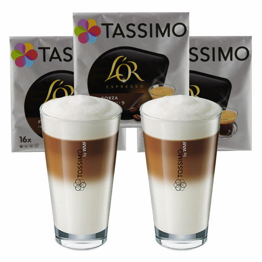 Tassimo L'Or Espresso Forza Geschenkset mit Glas, 5-tlg., Kaffee, Kaffeekapsel, Gemahlener Röstkaffee, T-Discs