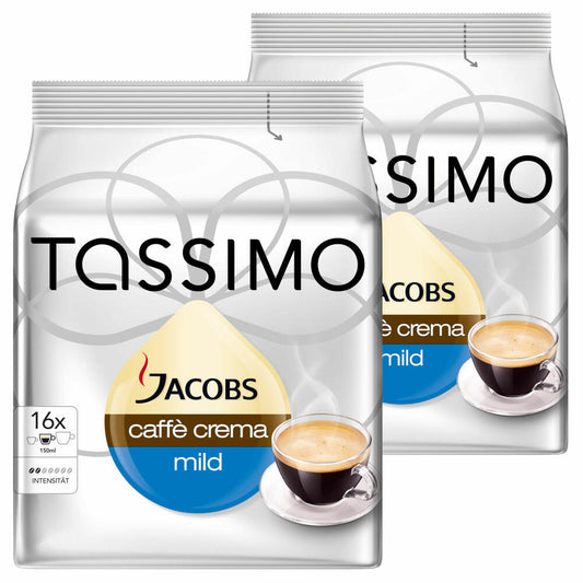 Tassimo Jacobs Caffè Crema Mild, coffee, coffee capsule, ground roasted coffee, 2 x 16 T-Discs