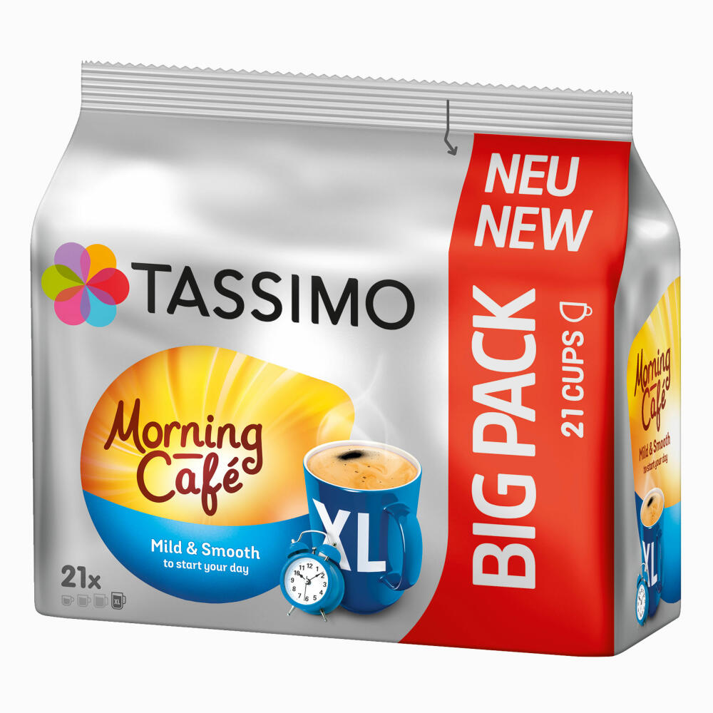 Tassimo Morning Café Mild XL, Pack of 3, Breakfast Coffee, Morning Coffee Capsule, Ground Roasted Coffee, 63 T-Discs