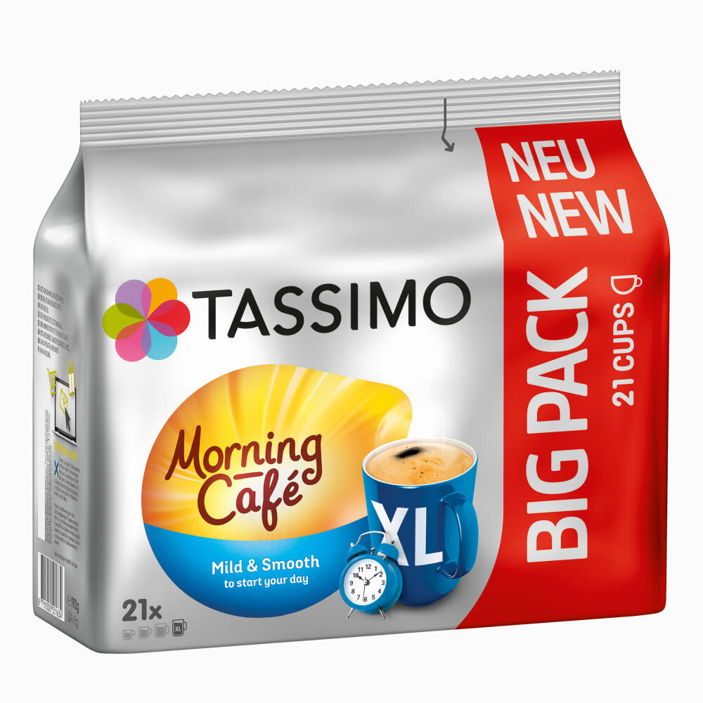 Tassimo Morning Café Mild XL, Pack of 2, Breakfast Coffee, Morning Coffee Capsule, Ground Roasted Coffee, 42 T-Discs