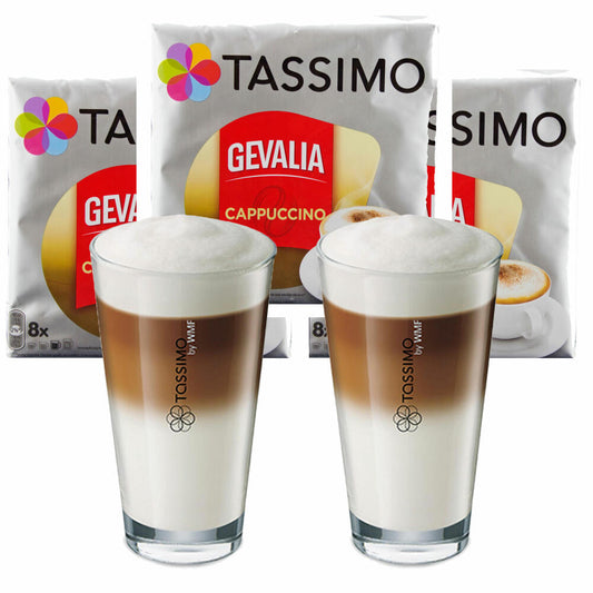 Tassimo Gevalia Cappuccino Geschenkset mit Glas, 5-tlg., Kaffee, Kaffeekapsel, Gemahlen, T-Discs / Portionen