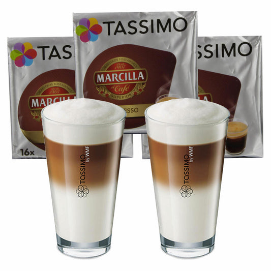 Tassimo Marcilla Espresso Geschenkset mit Glas, 5-tlg., Kaffee, Kaffeekapsel, Gemahlener Röstkaffee, T-Discs