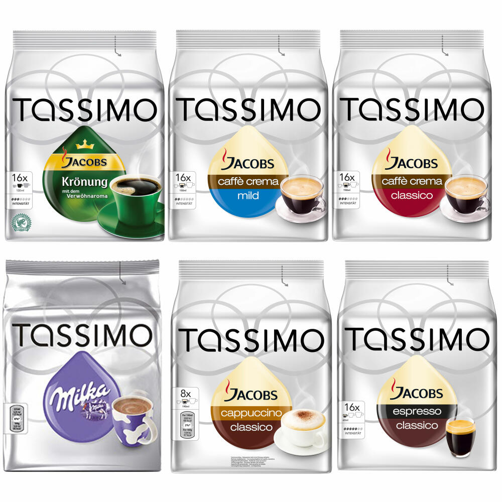 Tassimo T-Discs im Set, Kaffee, Kaffeekapsel, 6 Sorten, bis zu 96 Discs, freie Auswahl