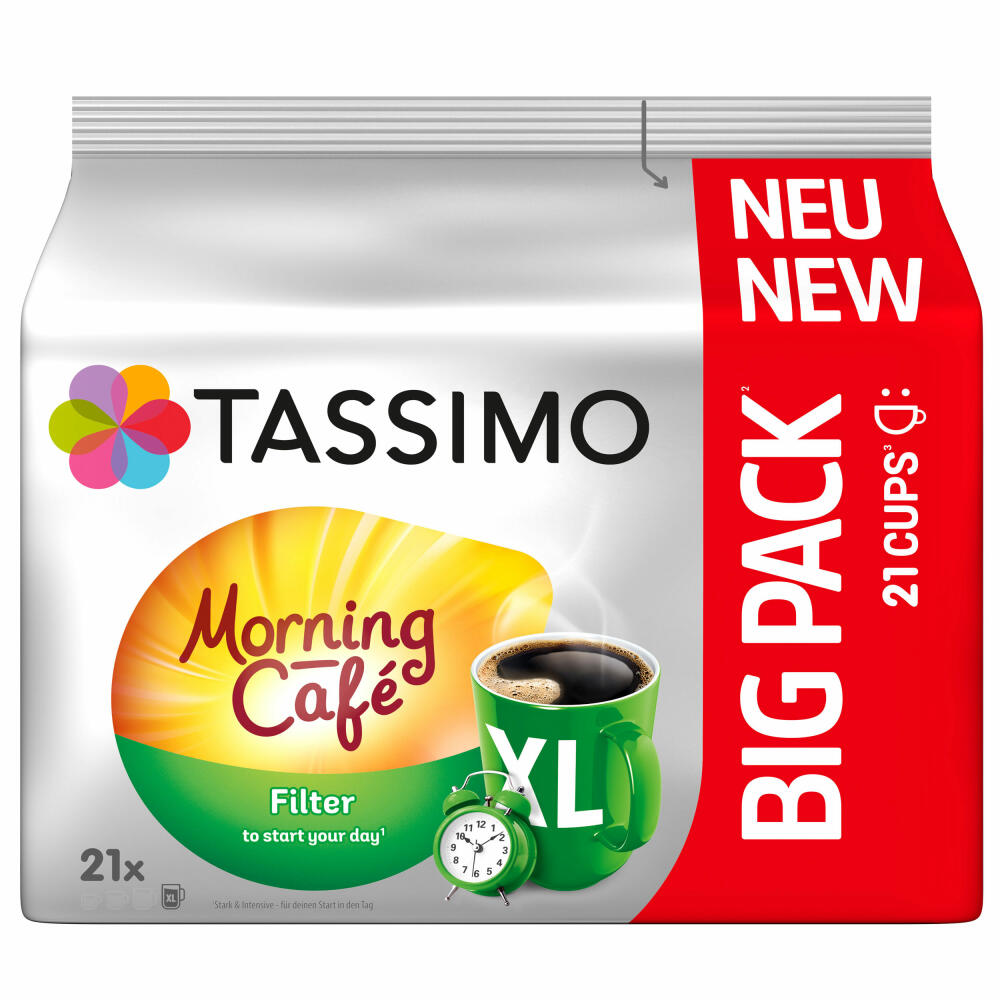 Tassimo Morning Cafe Filter Big Pack, Coffee, Coffee Capsules, Ground Roasted Coffee, 21 T-Discs