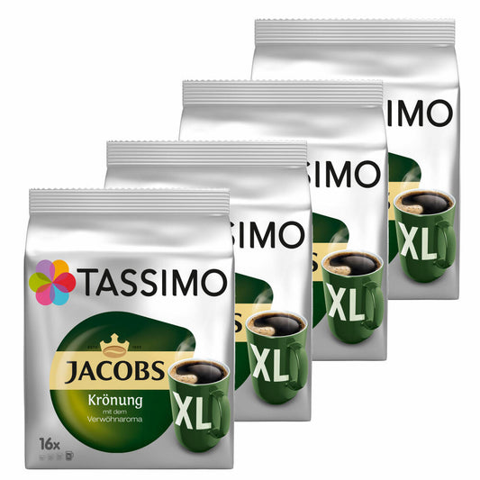 Tassimo Jacobs Krönung XL Coffee Arabica Coffee Capsule Ground Roasted Coffee Pack of 4 4 x 16 T-Discs