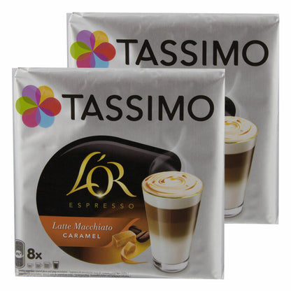 Tassimo LOr Espresso Latte Macchiato Caramel, Coffee, Coffee Capsule, T-Disc, Milk Coffee, 16 Servings