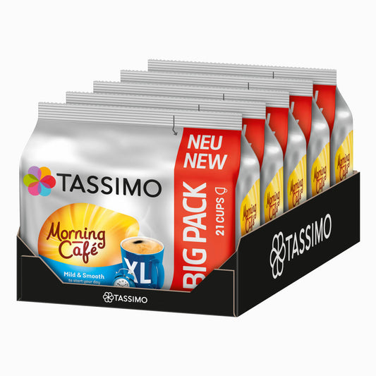 Tassimo Morning Café Mild XL, Pack of 5, Breakfast Coffee, Morning Coffee Capsule, Ground Roasted Coffee, 105 T-Discs