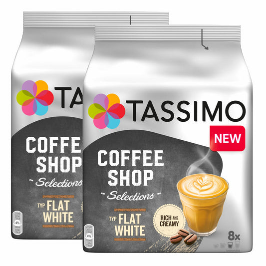 Tassimo Flat White 2er Set, Coffee Shop Selections, Kaffee, Kaffeegetränk, 32 T-Discs / 16 Portionen