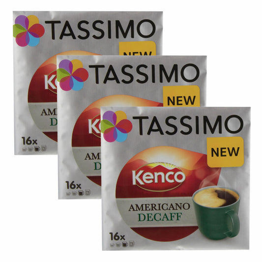 Tassimo Kenco Americano Decaff, pack of 3, coffee, coffee capsule, ground roast coffee, 48 T-discs