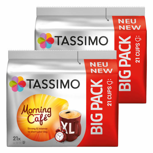 Tassimo Morning Cafe XL, Pack of 2, Breakfast Coffee, Morning Coffee Capsule, Ground Roasted Coffee, 42 T-Discs