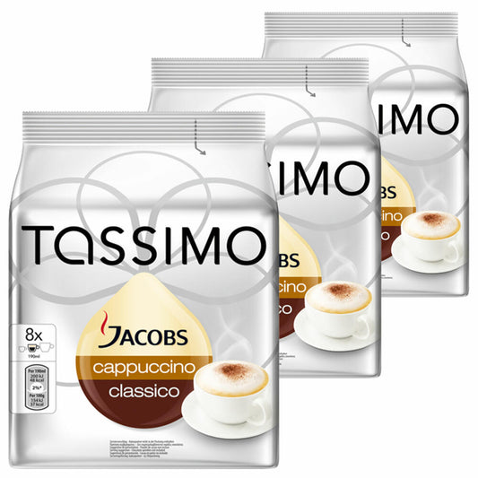 Tassimo Jacobs Cappuccino, Coffee, Coffee Capsule, Ground Roasted Coffee, Pack of 3, 3 x 16 T-Discs