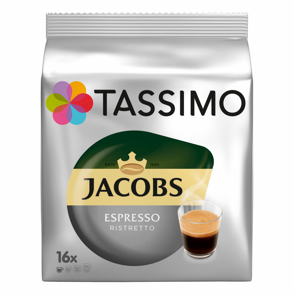 Tassimo Jacobs Espresso Ristretto, coffee, coffee capsule, ground roasted coffee, pack of 3, 3 x 16 T-Discs