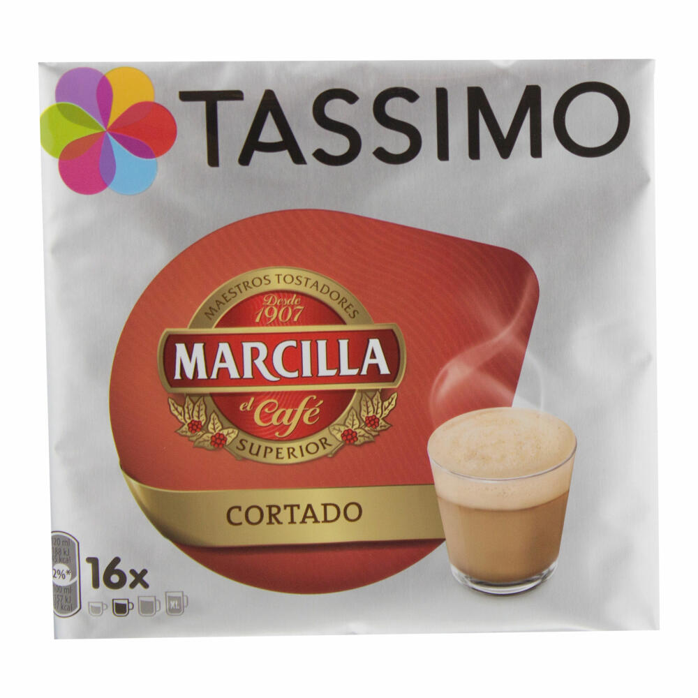 Tassimo Marcilla Cortado Geschenkset mit Glas, 5-tlg., Kaffee, Kaffeekapsel, Bohnenkaffee, Milchkaffee, T-Discs