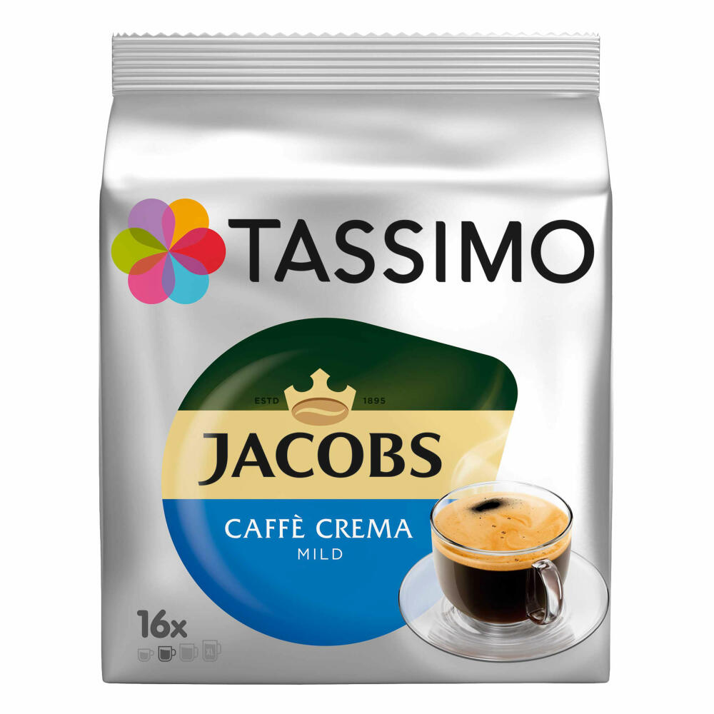 Tassimo Jacobs Caffè Crema Mild, coffee, coffee capsule, ground roasted coffee, pack of 2, 2 x 16 T-Discs