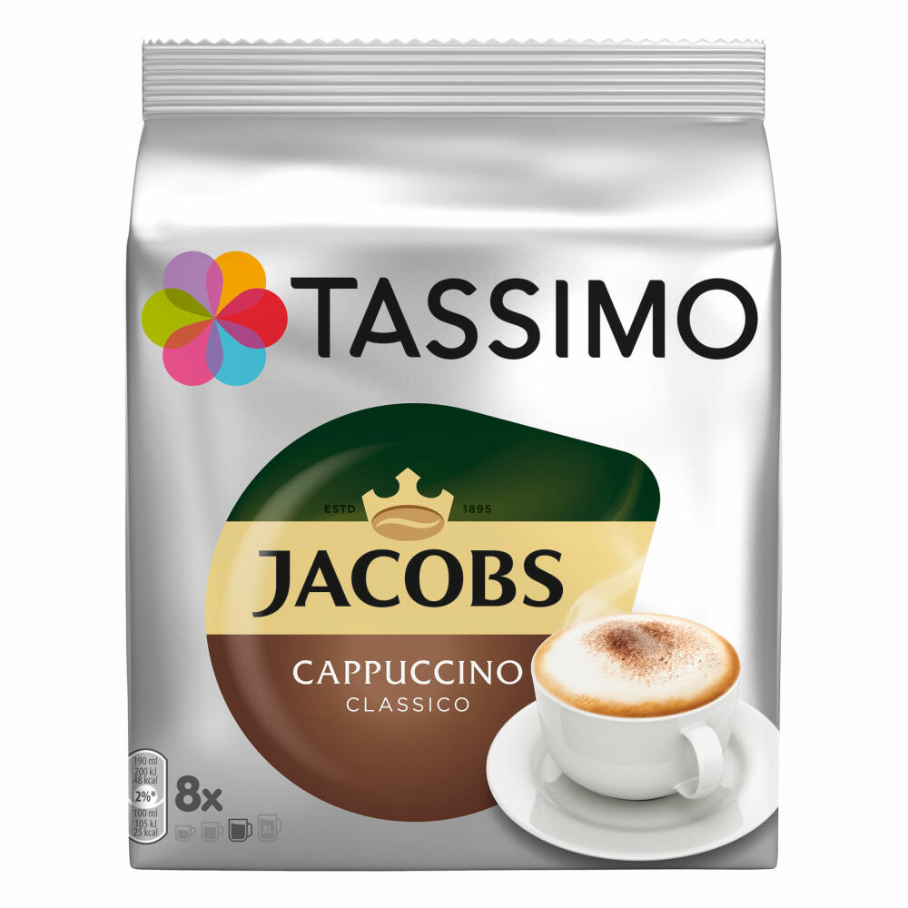 Tassimo Jacobs Cappuccino, coffee, coffee capsule, ground roasted coffee, pack of 2, 2 x 16 T-Discs (16 servings)