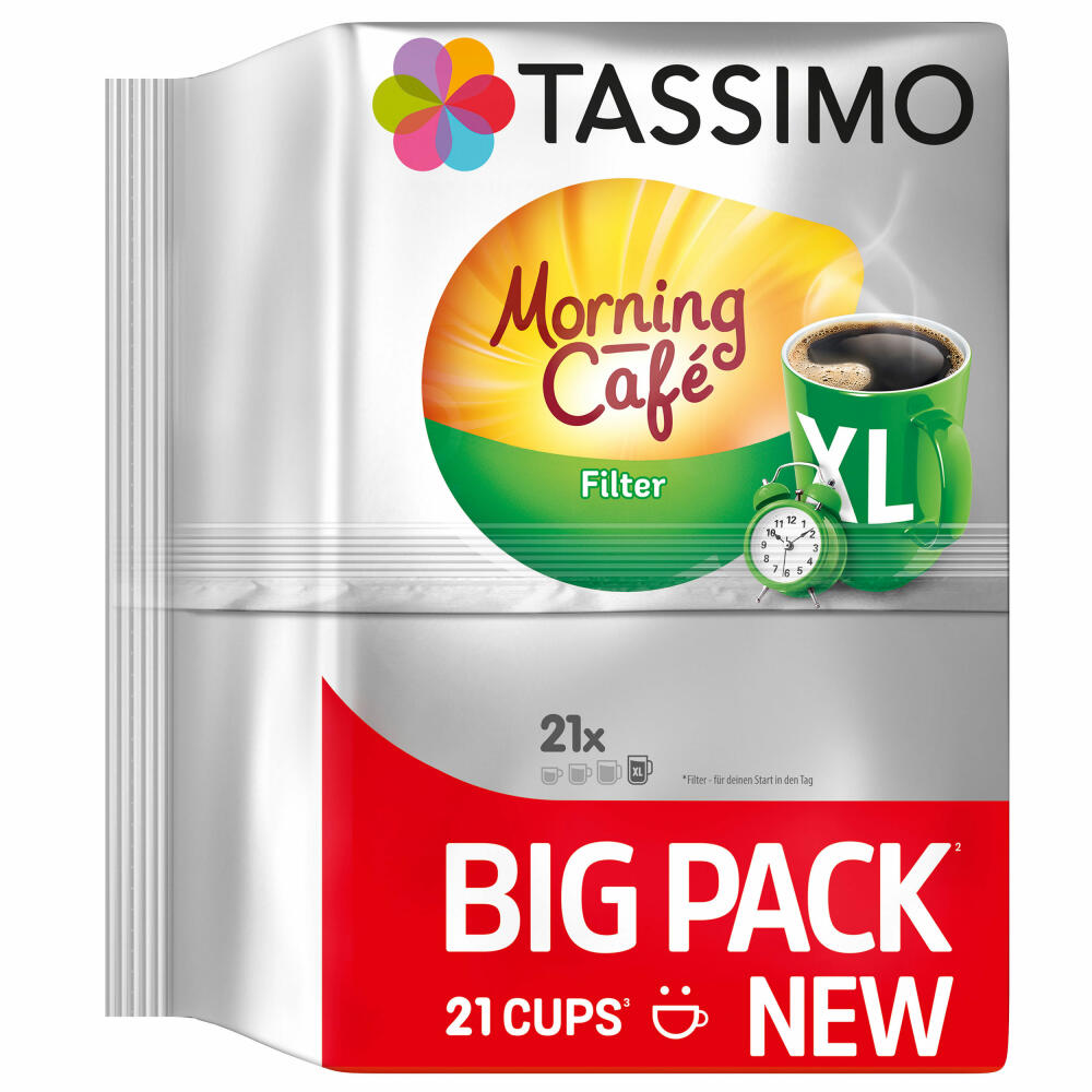 Tassimo Morning Cafe Filter Big Pack, Coffee, Coffee Capsules, Ground Roasted Coffee, 21 T-Discs