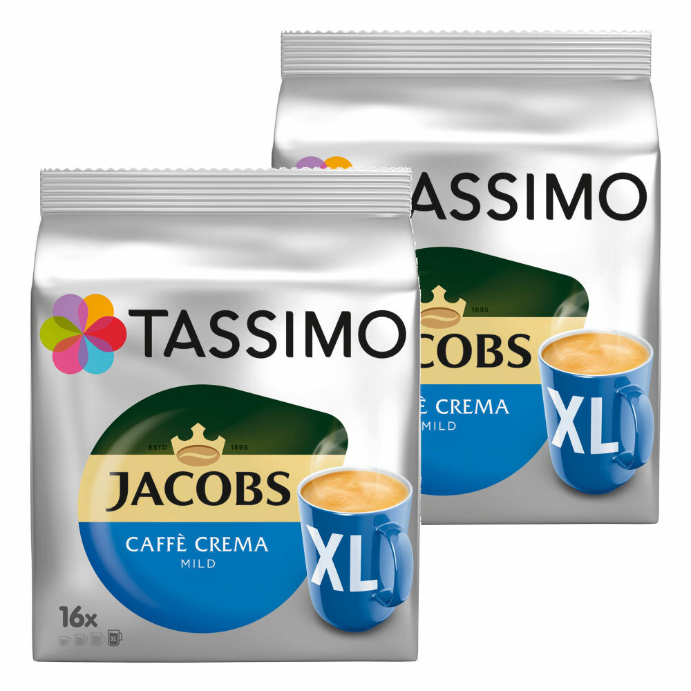 Tassimo Jacobs Caffè Crema mild XL, coffee capsule, coffee capsule, ground roasted coffee, 2x16 (32) T-Discs