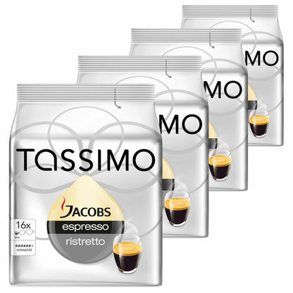 Tassimo Espresso Ristretto, Coffee, Coffee Capsule, Ground Roasted Coffee, Pack of 4, 4 x 16 T-Discs