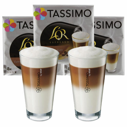 Tassimo LOr Espresso Latte Macchiato gift set with glass, 5 pcs., coffee, coffee capsule, T-Disc, milk coffee,