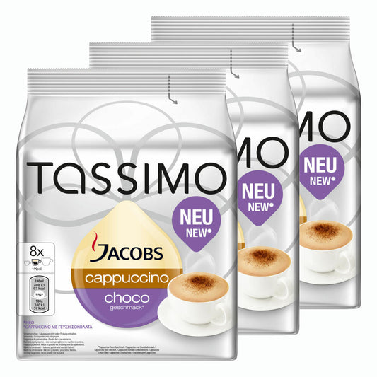 Tassimo Jacobs Cappuccino Choco, Coffee, Latte, Cocoa, Chocolate Flavor, Capsule, 24 T-Discs