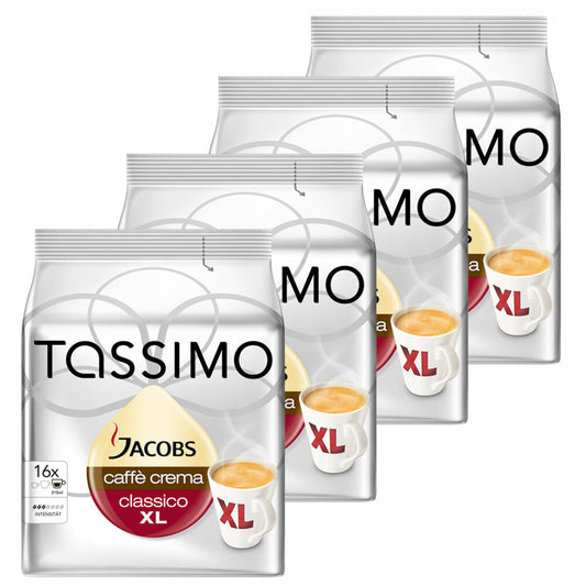 Tassimo Jacobs Caffè Crema Classico XL, Kaffee, Kaffeekapsel, gemahlener Röstkaffee, 4er Pack, 4 x 16 T-Discs