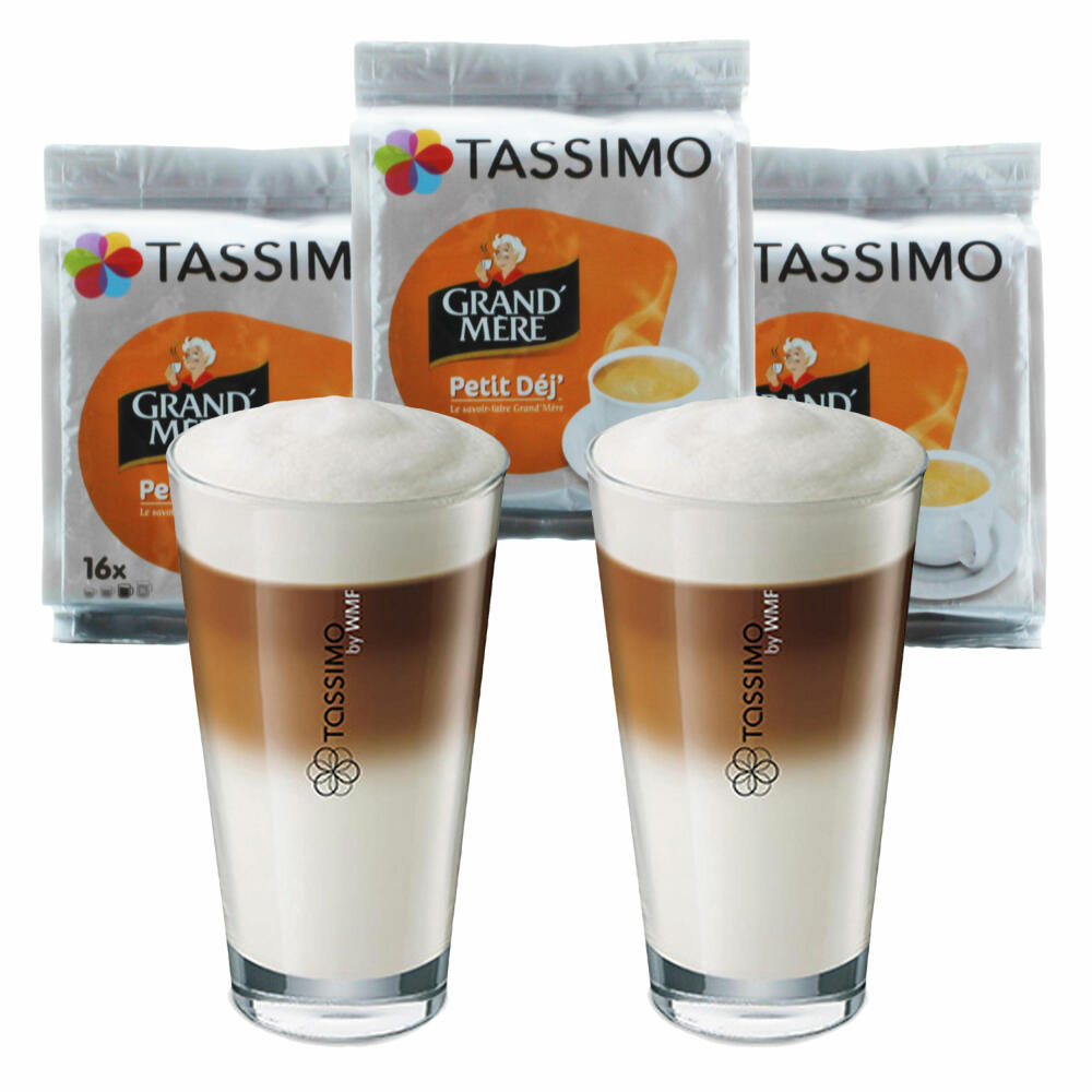 Tassimo Grand Mère Petit Déjeuner Geschenkset mit Glas, 5-tlg, Kaffee, Kaffeekapsel, Gemahlener Röstkaffee