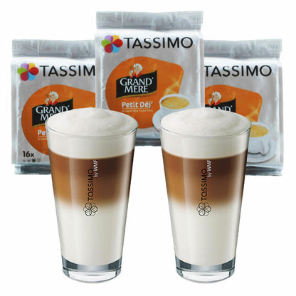 Tassimo Grand Mère Petit Déjeuner Geschenkset mit Glas, 5-tlg, Kaffee, Kaffeekapsel, Gemahlener Röstkaffee